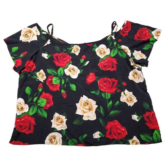 Shein Curve Off Shoulder Cropped Top Floral Black Red Size 4XL Blouse Shirt Plus - Picture 2 of 7
